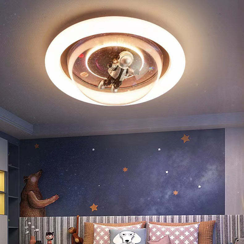 Cartoon Resin Planet Spaceman Iron Acrylic LED Flush Light