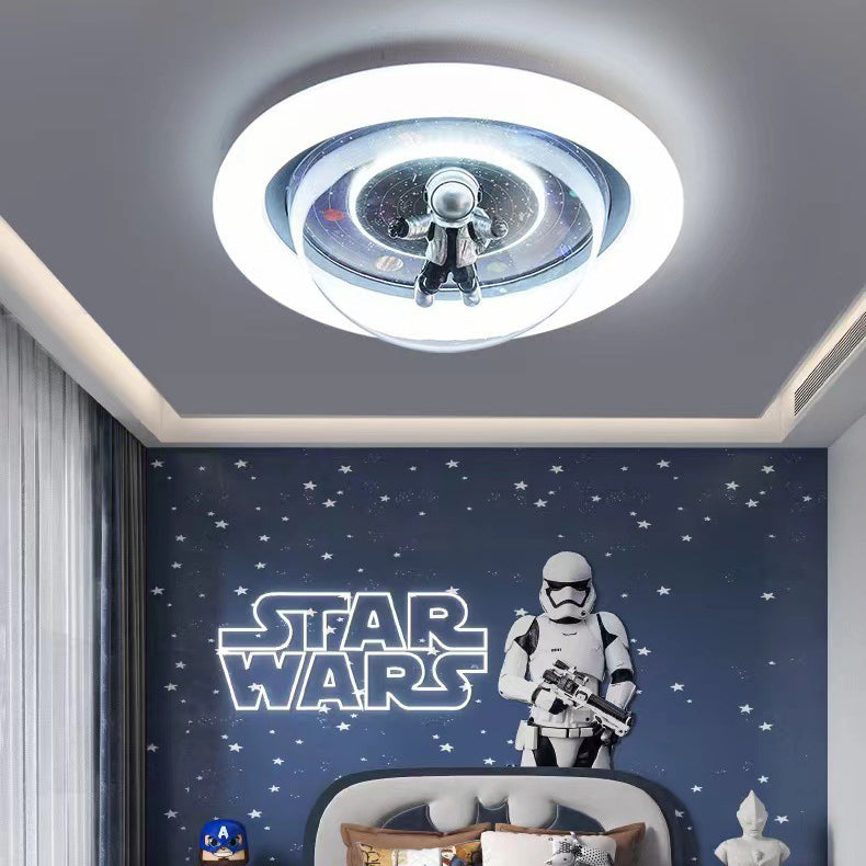 Cartoon Resin Planet Spaceman Iron Acrylic LED Flush Light