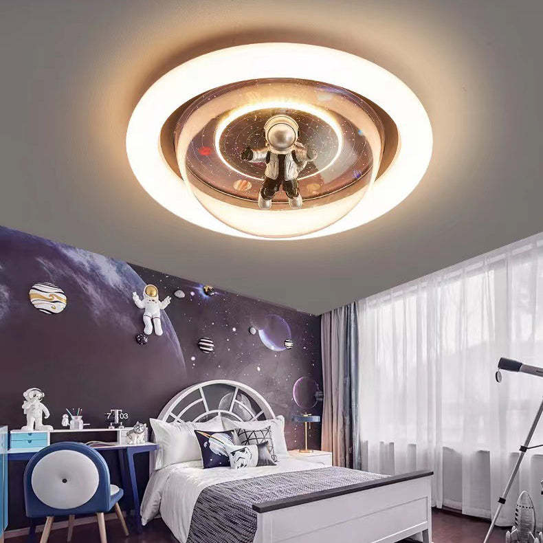 Cartoon Resin Planet Spaceman Iron Acrylic LED Flush Light