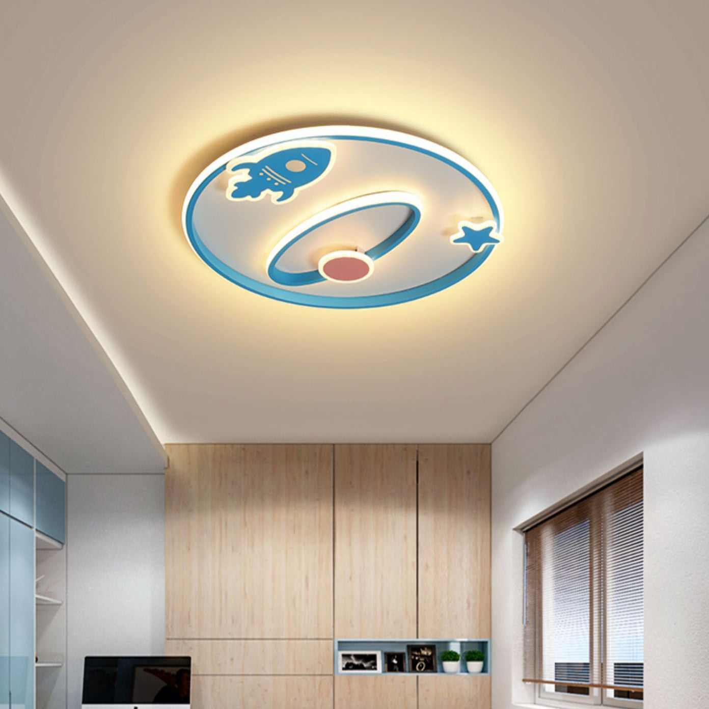 Cartoon Space Rocket Iron Acrylic LED Flush Ceiling Light