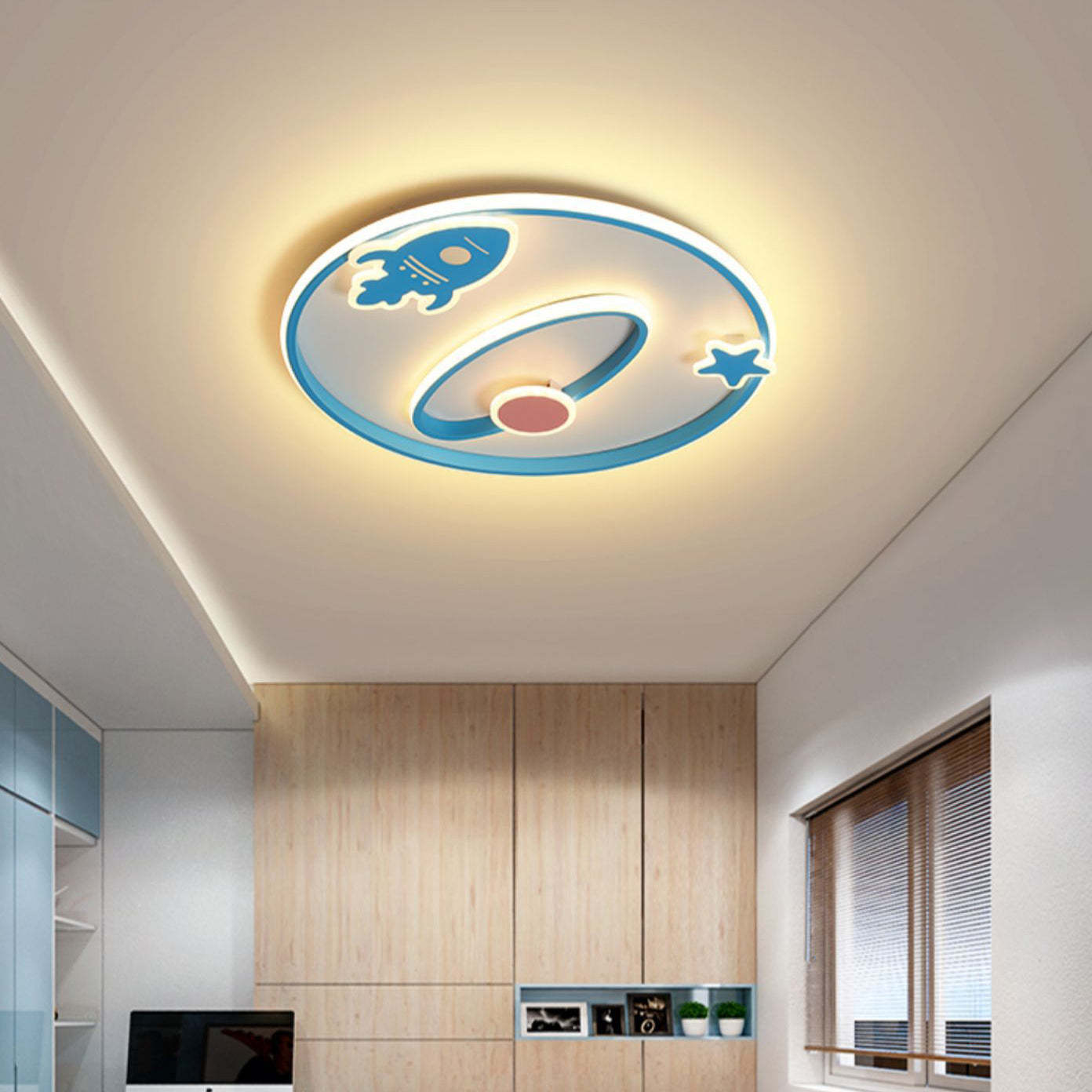 Cartoon Space Rocket Iron Acrylic LED Flush Ceiling Light