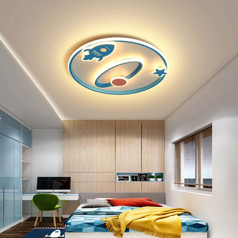 Cartoon Space Rocket Iron Acrylic LED Flush Ceiling Light
