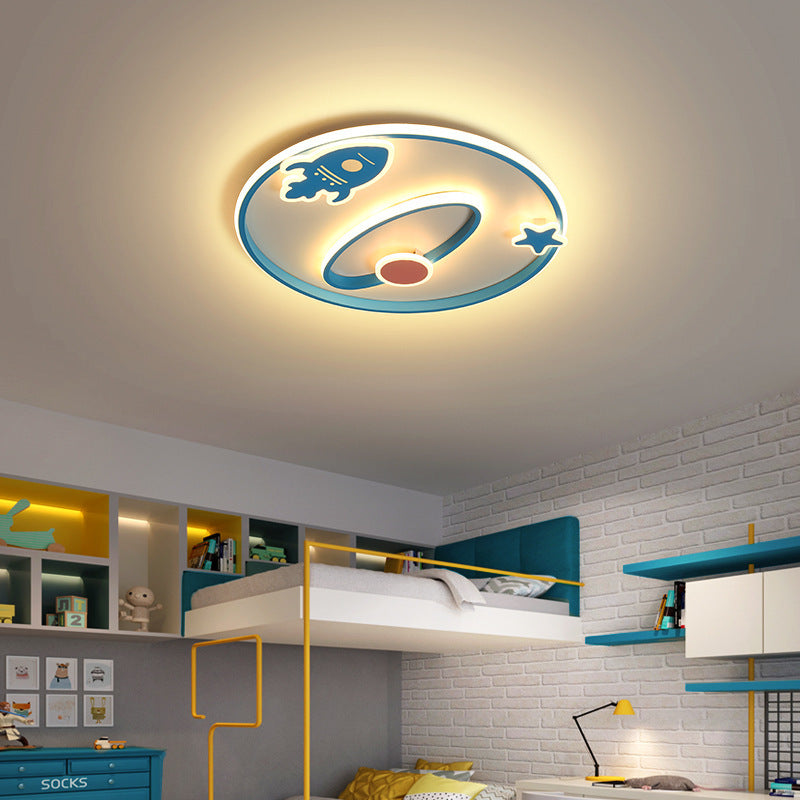 Cartoon Space Rocket Iron Acrylic LED Flush Ceiling Light