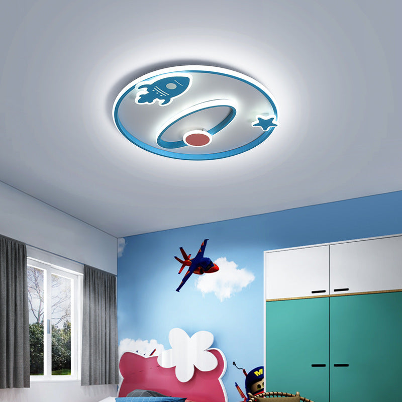 Cartoon Space Rocket Iron Acrylic LED Flush Ceiling Light