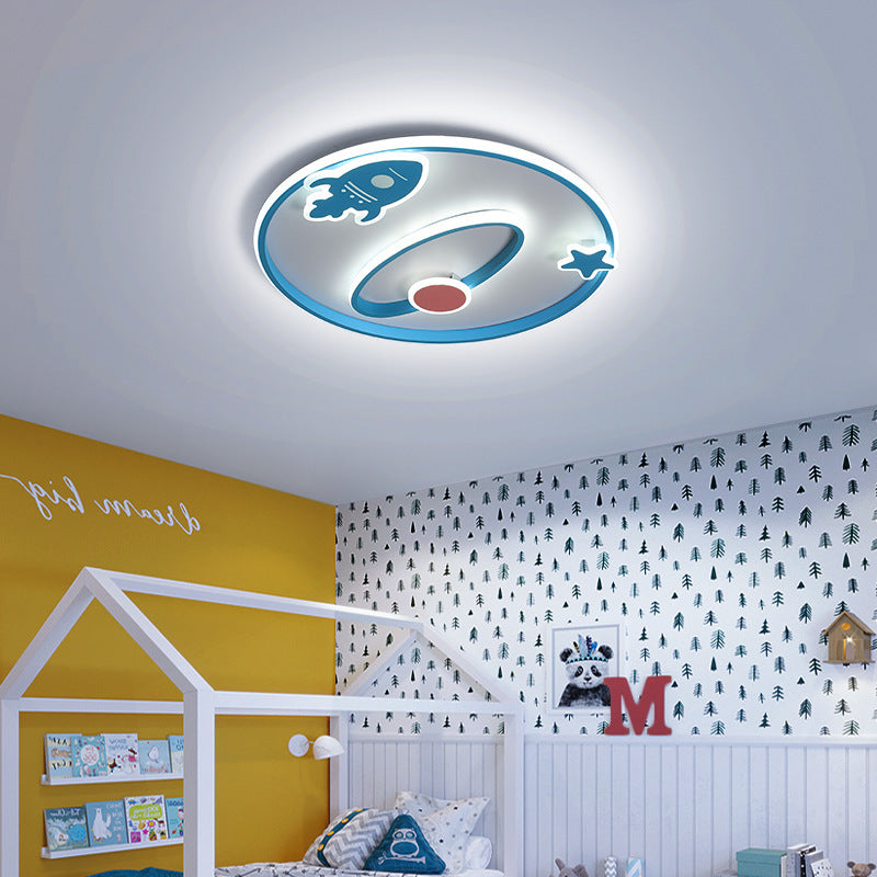 Cartoon Space Rocket Iron Acrylic LED Flush Ceiling Light