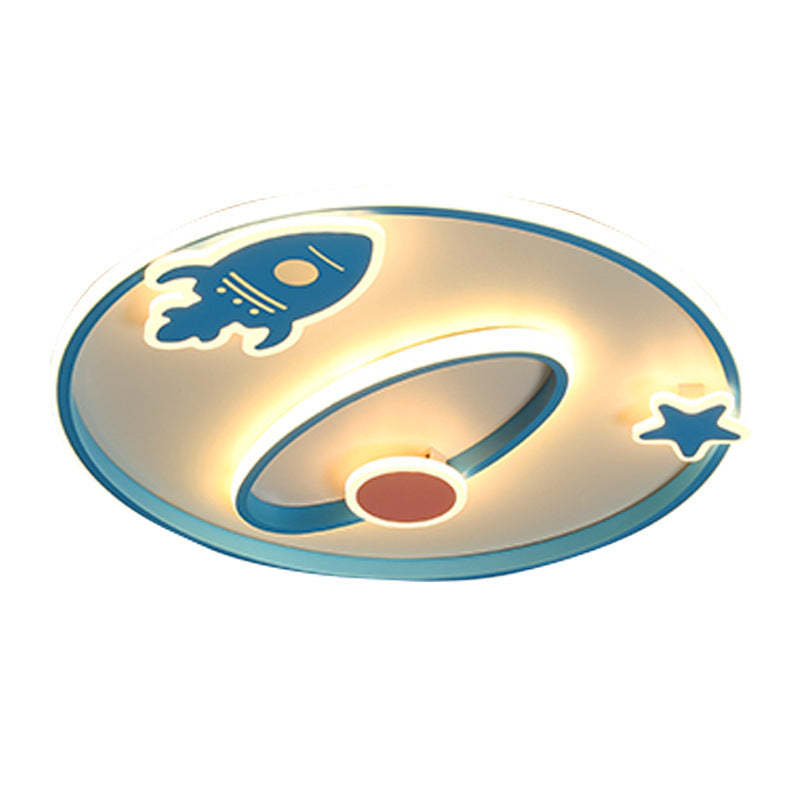 Cartoon Space Rocket Iron Acrylic LED Flush Ceiling Light