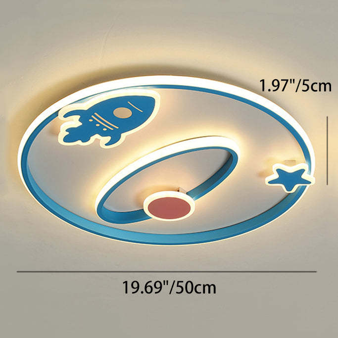 Cartoon Space Rocket Iron Acrylic LED Flush Ceiling Light