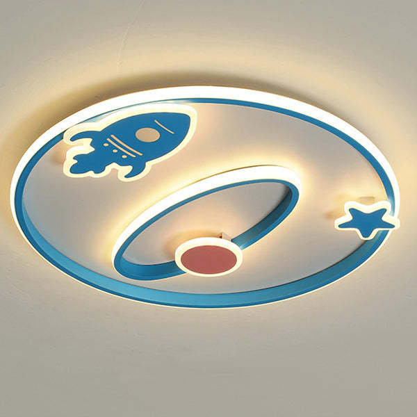 Cartoon Space Rocket Iron Acrylic LED Flush Ceiling Light