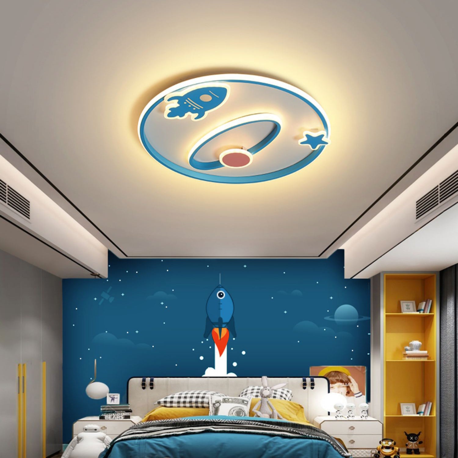 Cartoon Space Rocket Iron Acrylic LED Flush Ceiling Light