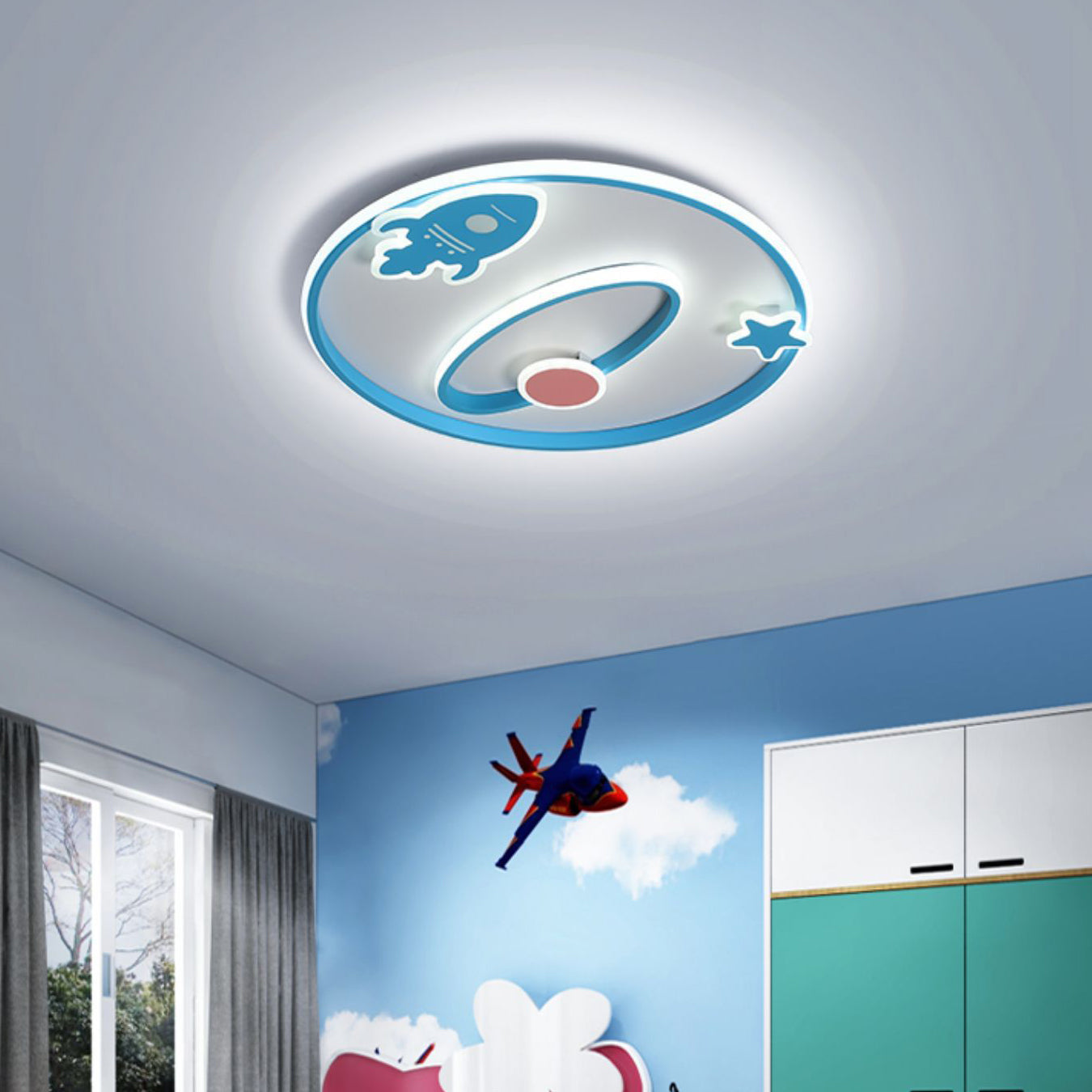Creative cartoon rocket blue acrylic flush mount lighting — 220V-240V (UK/AU