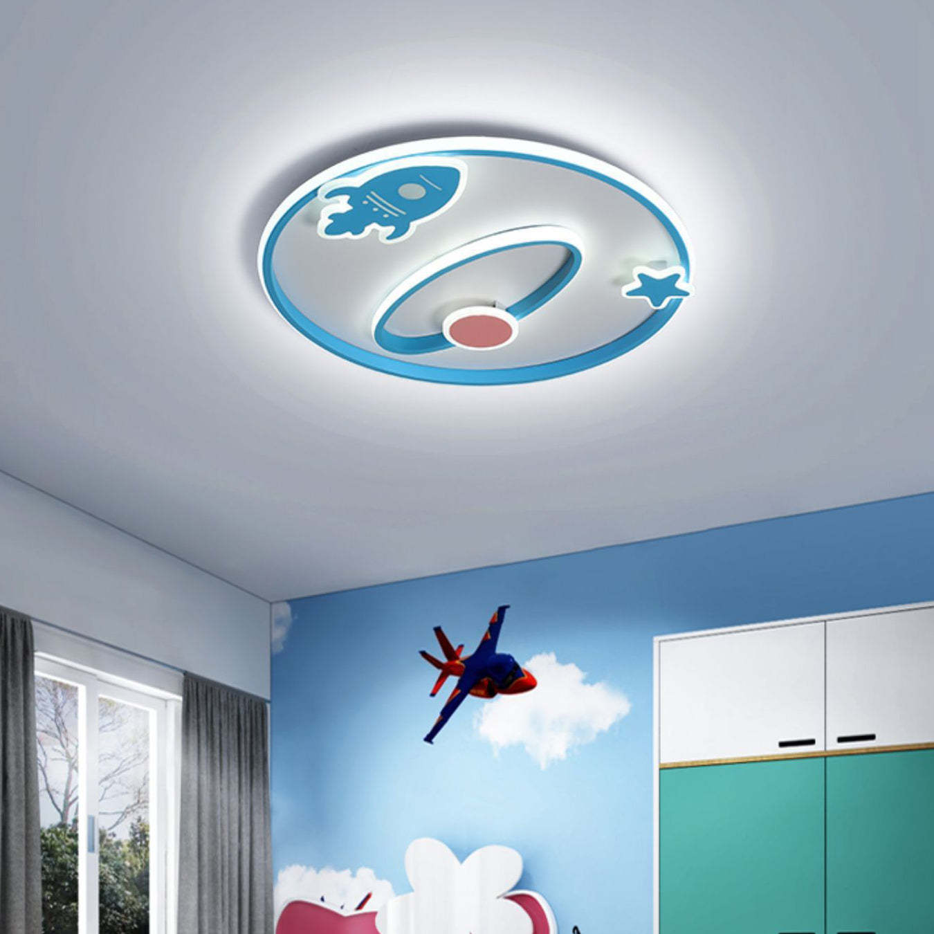 Cartoon Space Rocket Iron Acrylic LED Flush Ceiling Light