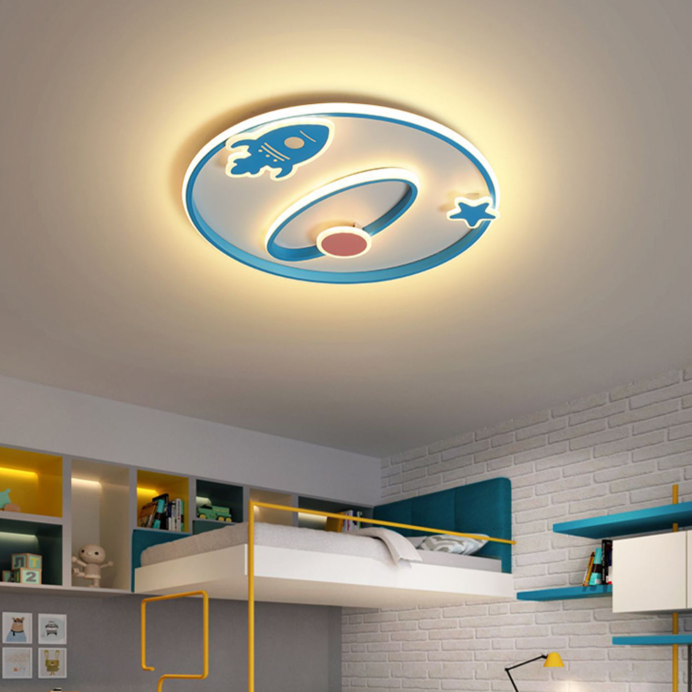 Cartoon Space Rocket Iron Acrylic LED Flush Ceiling Light