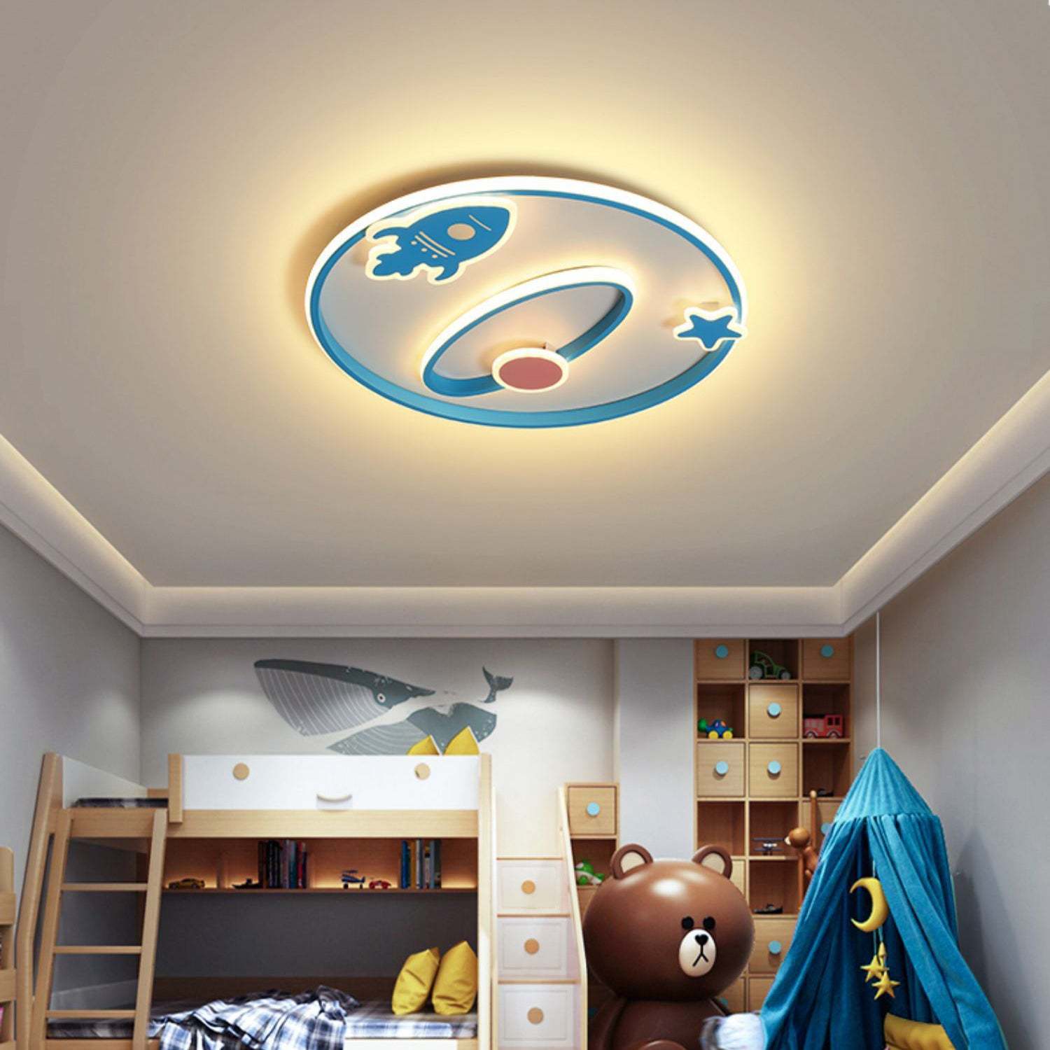 Cartoon Space Rocket Iron Acrylic LED Flush Ceiling Light