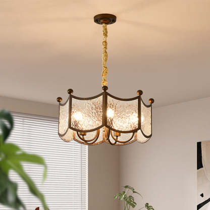 French Corrugated Ripple Glass Chandelier