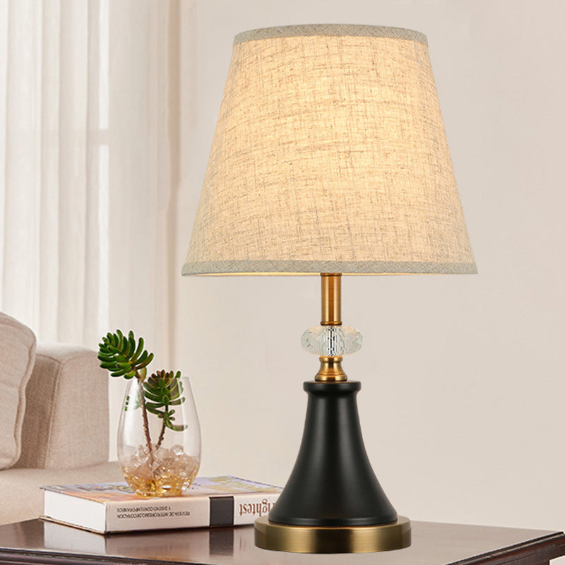 Traditional colonial round beige fabric table lamps, Lighom — Matte Black / 220V-240V (UK/AU)