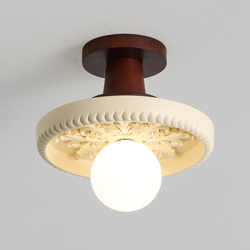 Transitional Solid Wood Semicircle Ceiling Light