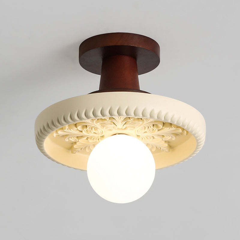 Transitional Solid Wood Semicircle Ceiling Light