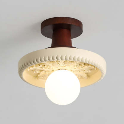 Transitional Solid Wood Semicircle Ceiling Light