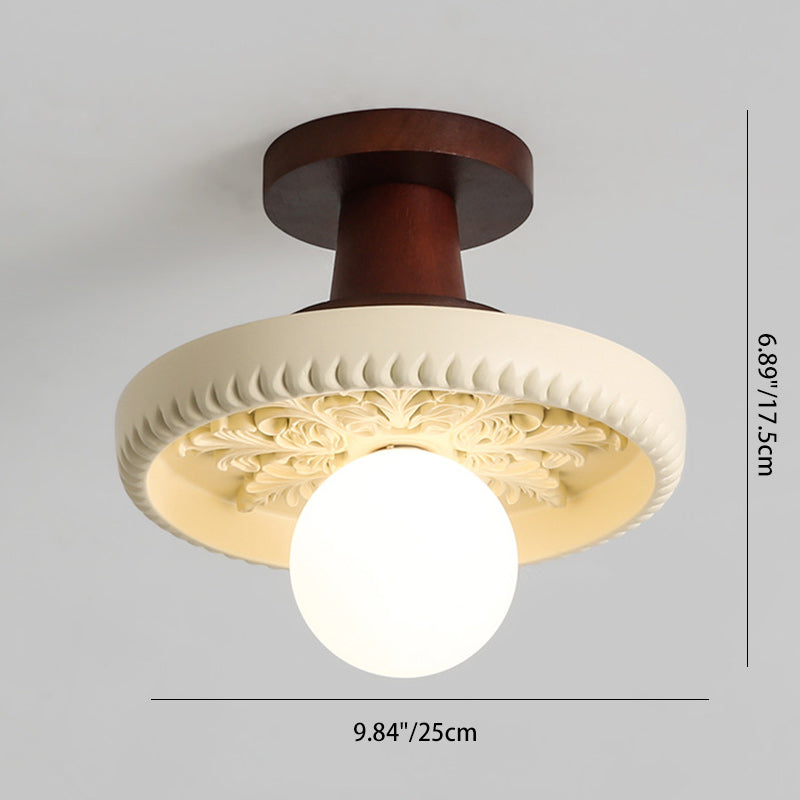 Transitional Solid Wood Semicircle Ceiling Light