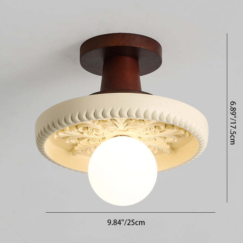 Transitional Solid Wood Semicircle Ceiling Light