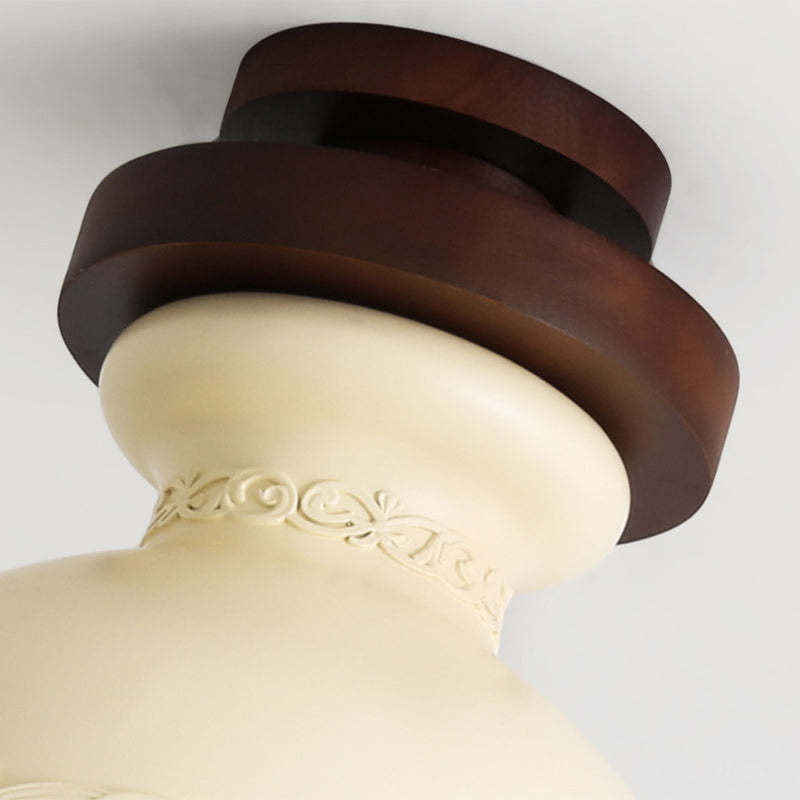 Transitional Solid Wood Semicircle Ceiling Light