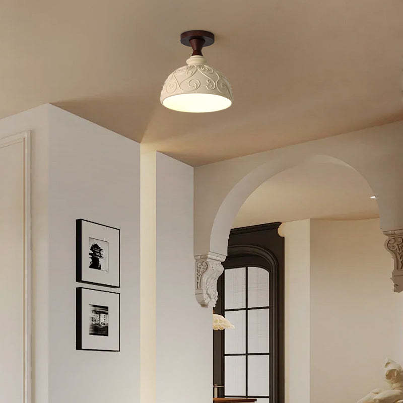 Transitional Solid Wood Semicircle Ceiling Light