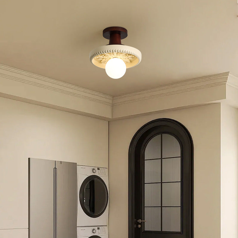 Transitional Solid Wood Semicircle Ceiling Light