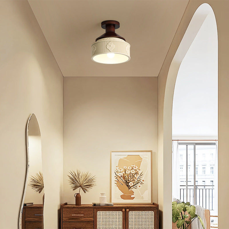 Transitional Solid Wood Semicircle Ceiling Light
