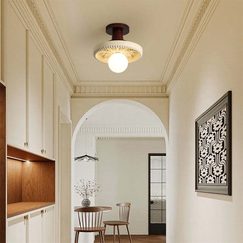 Transitional Solid Wood Semicircle Ceiling Light