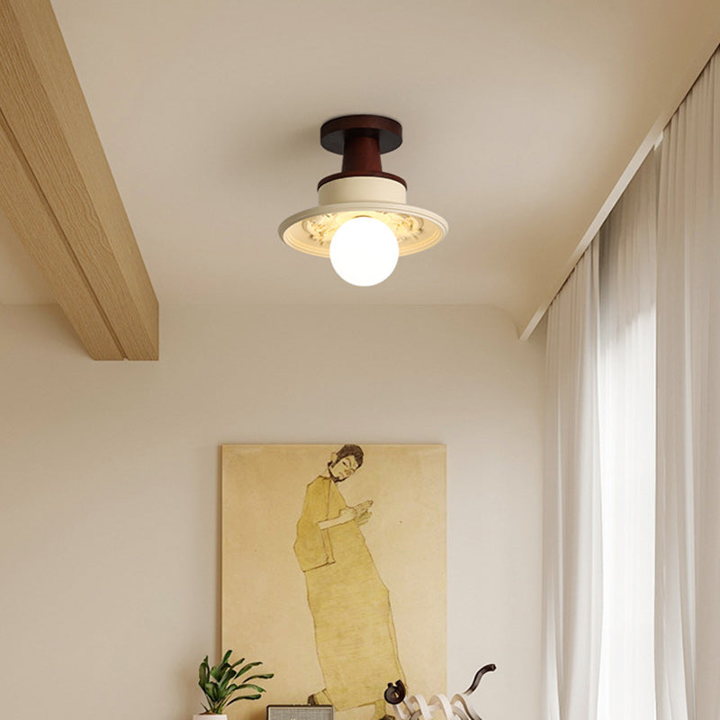 Transitional Solid Wood Semicircle Ceiling Light