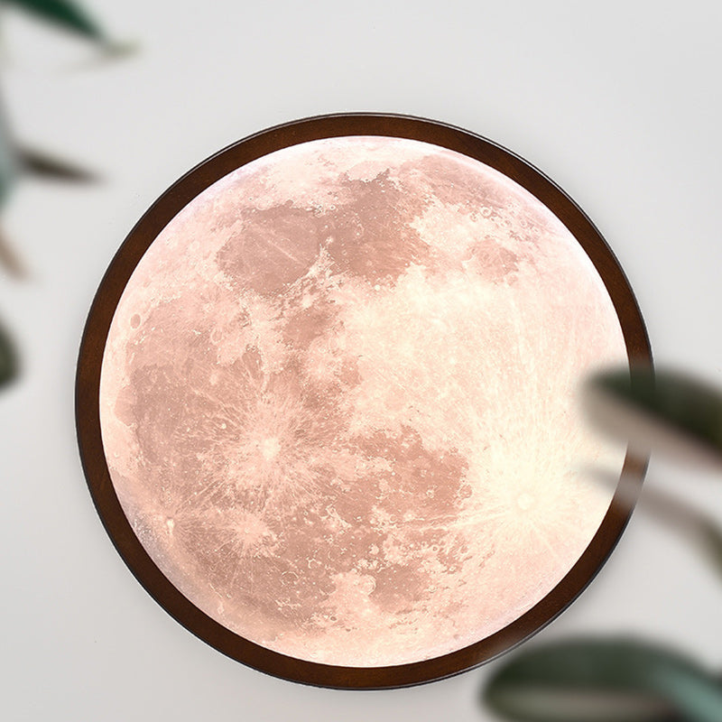 Nordic Wood Acrylic Moon Round LED Flush Mount Light