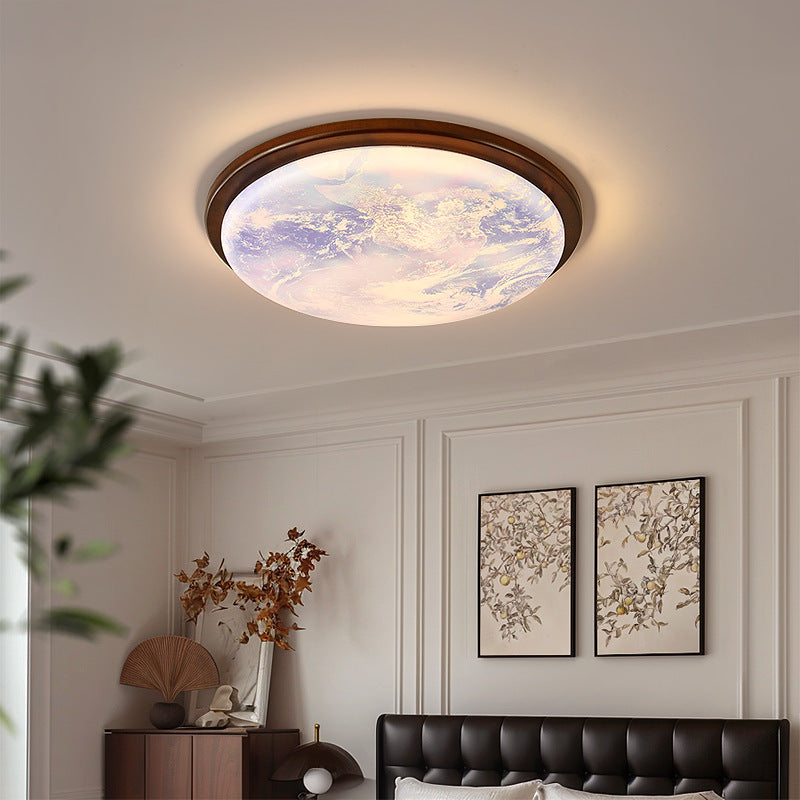 Nordic Wood Acrylic Moon Round LED Flush Mount Light