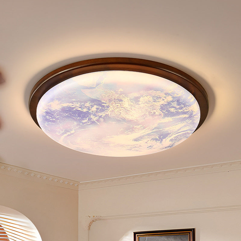 Nordic Wood Acrylic Moon Round LED Flush Mount Light
