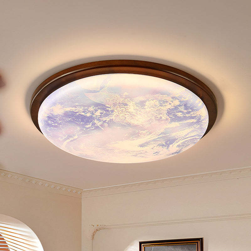 Nordic Wood Acrylic Moon Round LED Flush Mount Light