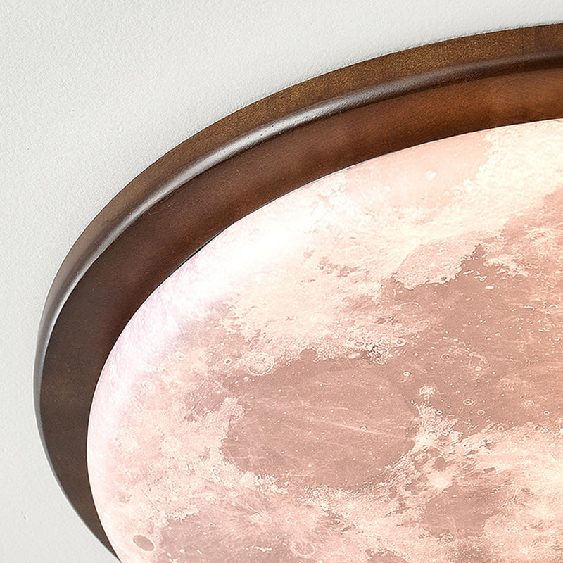Nordic Wood Acrylic Moon Round LED Flush Mount Light