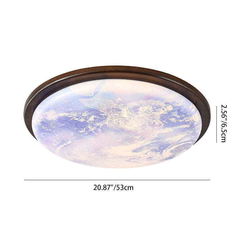 Nordic Wood Acrylic Moon Round LED Flush Mount Light