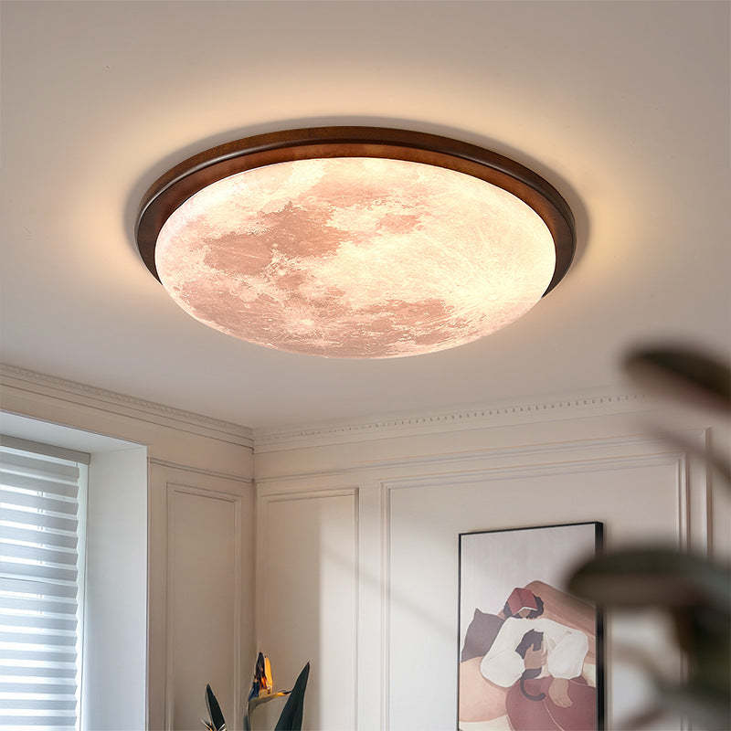 Nordic Wood Acrylic Moon Round LED Flush Mount Light