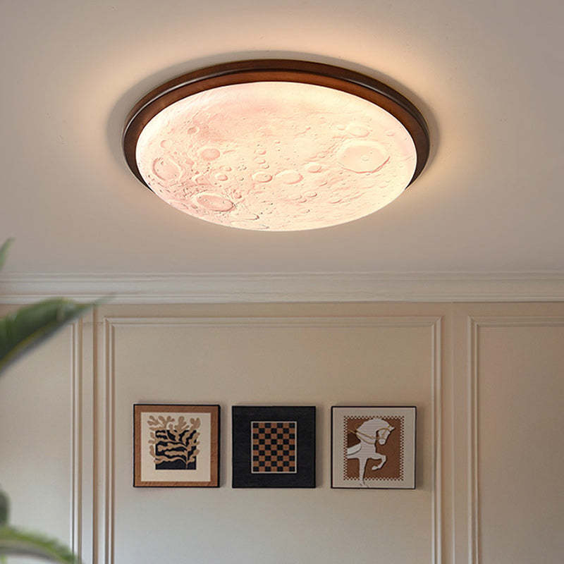 Nordic Wood Acrylic Moon Round LED Flush Mount Light