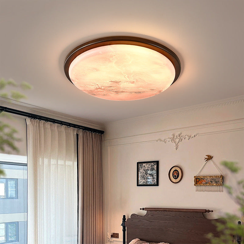 Nordic Wood Acrylic Moon Round LED Flush Mount Light