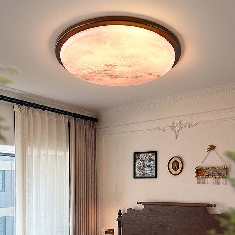 Nordic Wood Acrylic Moon Round LED Flush Mount Light
