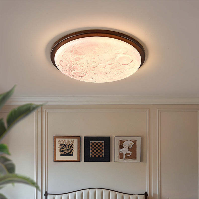 Nordic Wood Acrylic Moon Round LED Flush Mount Light