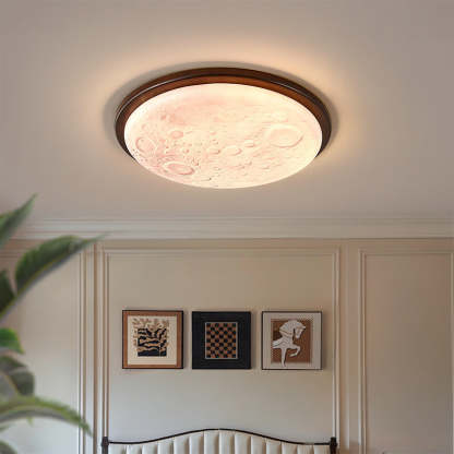 Nordic Wood Acrylic Moon Round LED Flush Mount Light