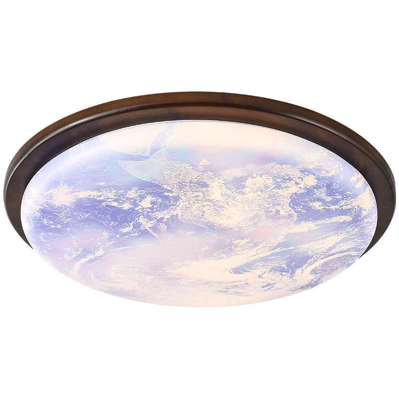 Nordic Wood Acrylic Moon Round LED Flush Mount Light