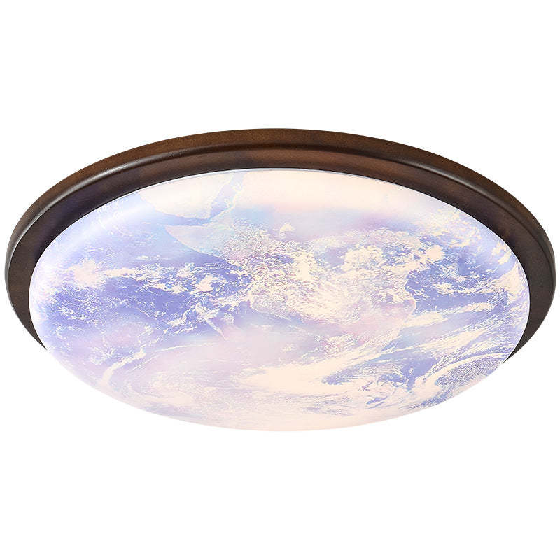 Nordic Wood Acrylic Moon Round LED Flush Mount Light