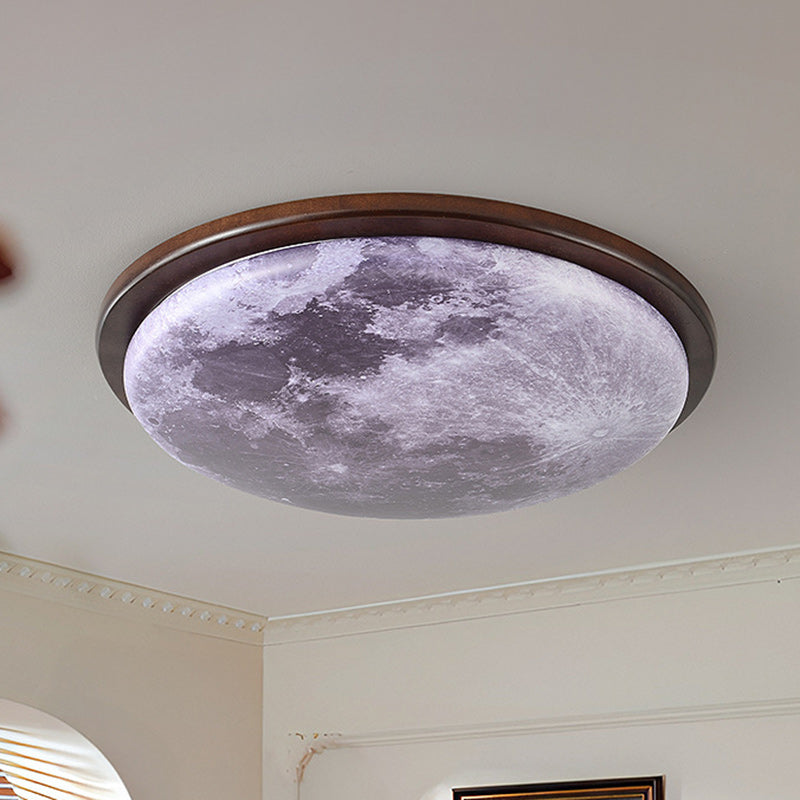Nordic Wood Acrylic Moon Round LED Flush Mount Light