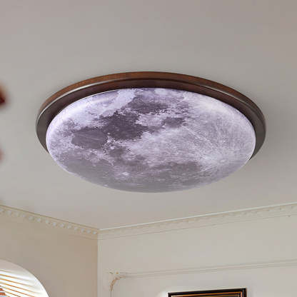 Nordic Wood Acrylic Moon Round LED Flush Mount Light