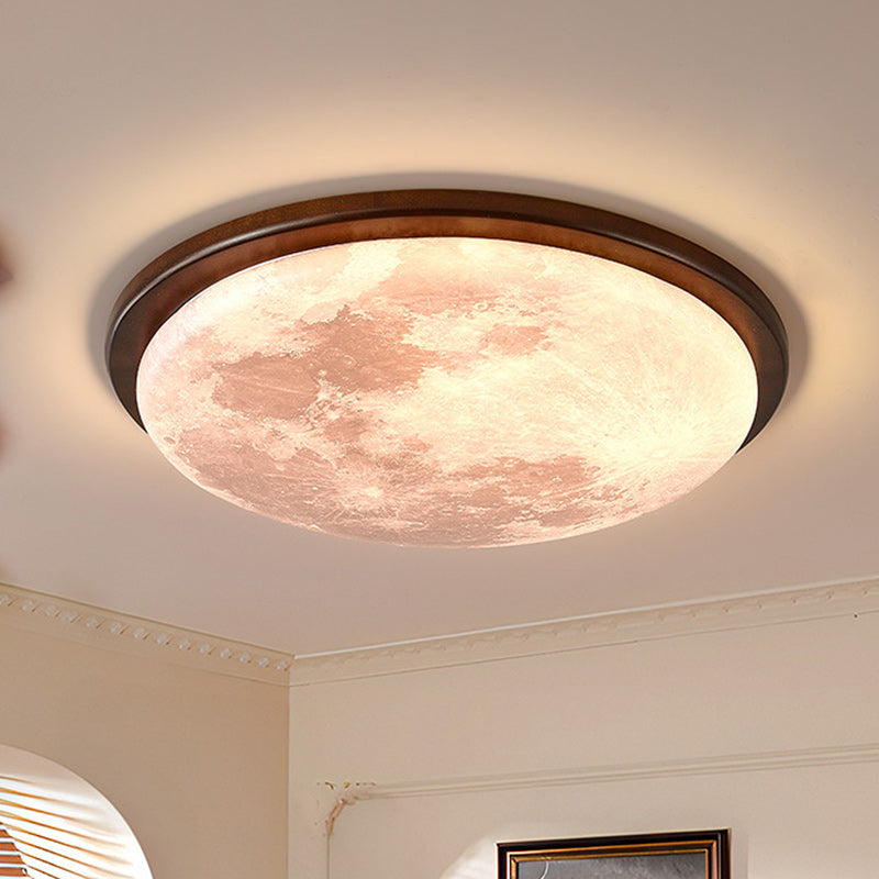 Nordic Wood Acrylic Moon Round LED Flush Mount Light