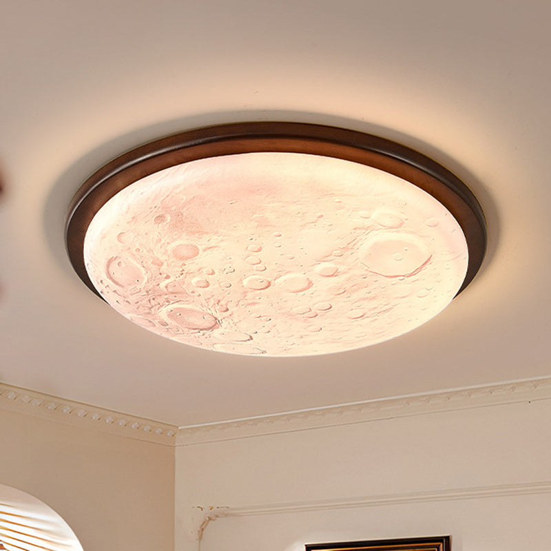 Nordic Wood Acrylic Moon Round LED Flush Mount Light