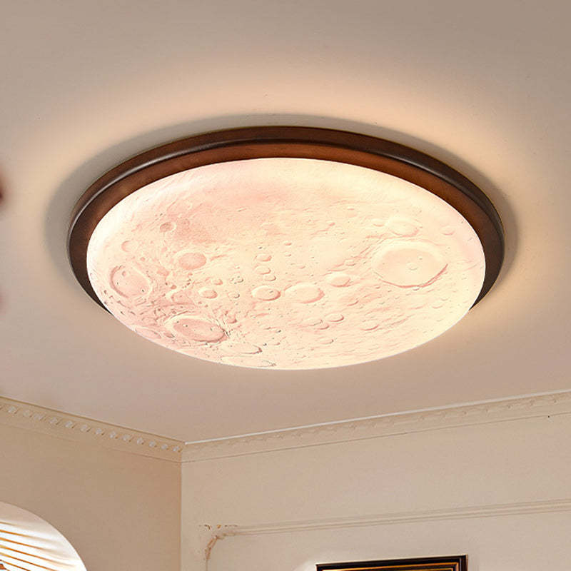 Nordic Wood Acrylic Moon Round LED Flush Mount Light