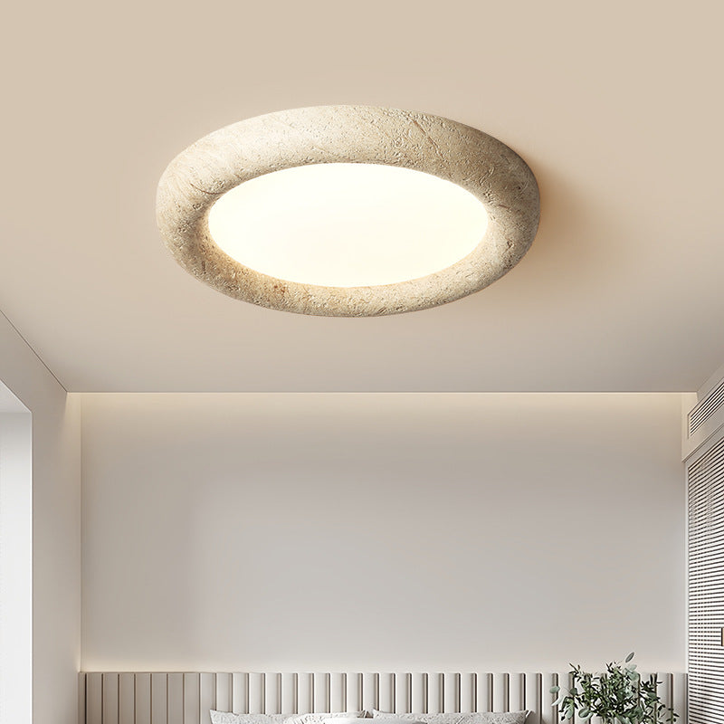 Japanese Travertine Circle Ring LED Flush Mount Light